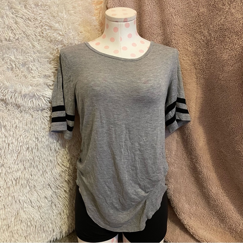 Grey Striped Sleeve Tshirt